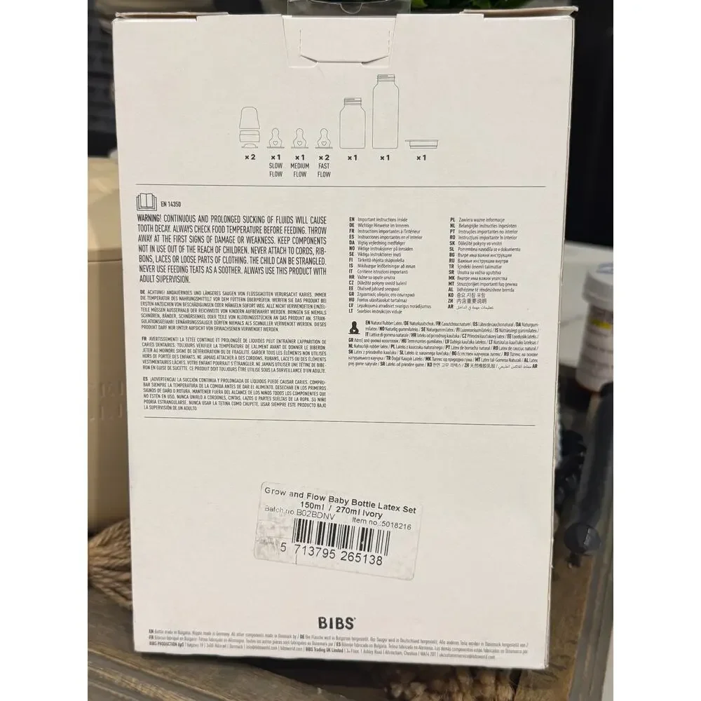 BIBS Grow & Flow Baby Bottle Set Ivory 5oz 9oz Natural Rubber NIB